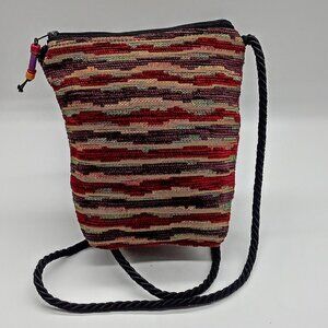 Handmade Dancing Cat Multicolor Textured Fabric Crossbody Bag